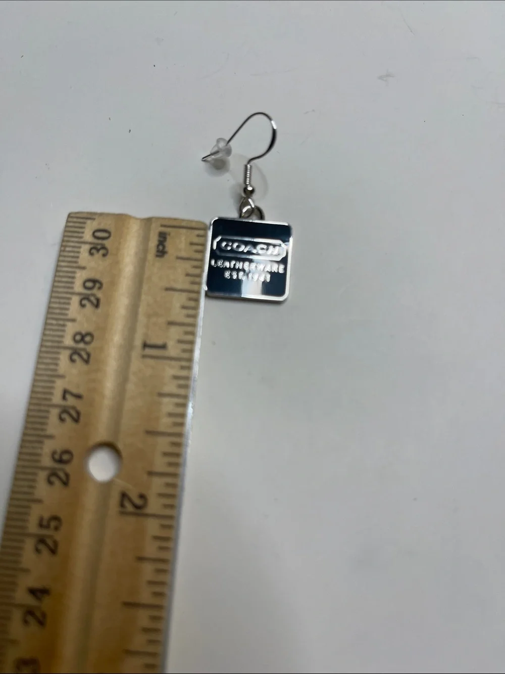 Coach Dark Green & Silver Logo Drop Earrings - Picture 6 of 6